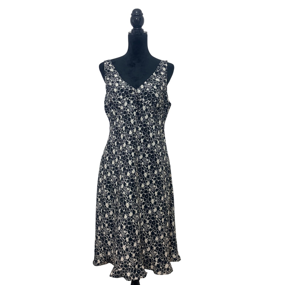 Express World Brand Vintage Floral V-Neck Midi Dress Black White Size 11/12 Y2K